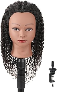 Stancia Black Mannequin Head 100% Human Hair, African American Hair Texture Styling Head, Hair Mannequin for Practice Cornrowing Braiding and Twisting (with Table Clamp)