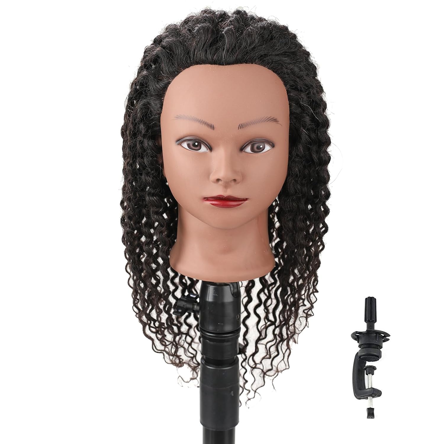 Stancia Black Mannequin Head 100% Human Hair, African American Hair Texture Styling Head, Hair Mannequin for Practice Cornrowing Braiding and Twisting (with Table Clamp)