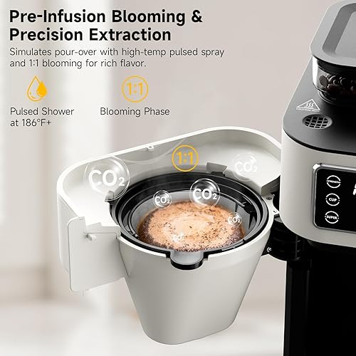 Miniatura 3 de Cafetera de goteo con molinillo integrado, cafetera de 10 tazas con temporizador de retardo de 24 horas, pantalla táctil, autolimpieza, filtro