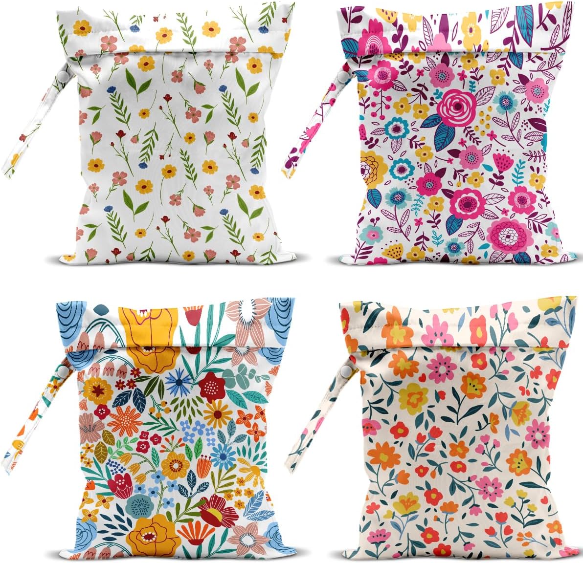 4 Pack Cute Wet Bag Waterproof Washable Reusable Wet Dry Bag for Swimsuit Dirty Clothes Diaper Travel Beach Pool Gym Birthday Bachelorette Party Camping Toiletries Beach Essentials，Floral Wildflower