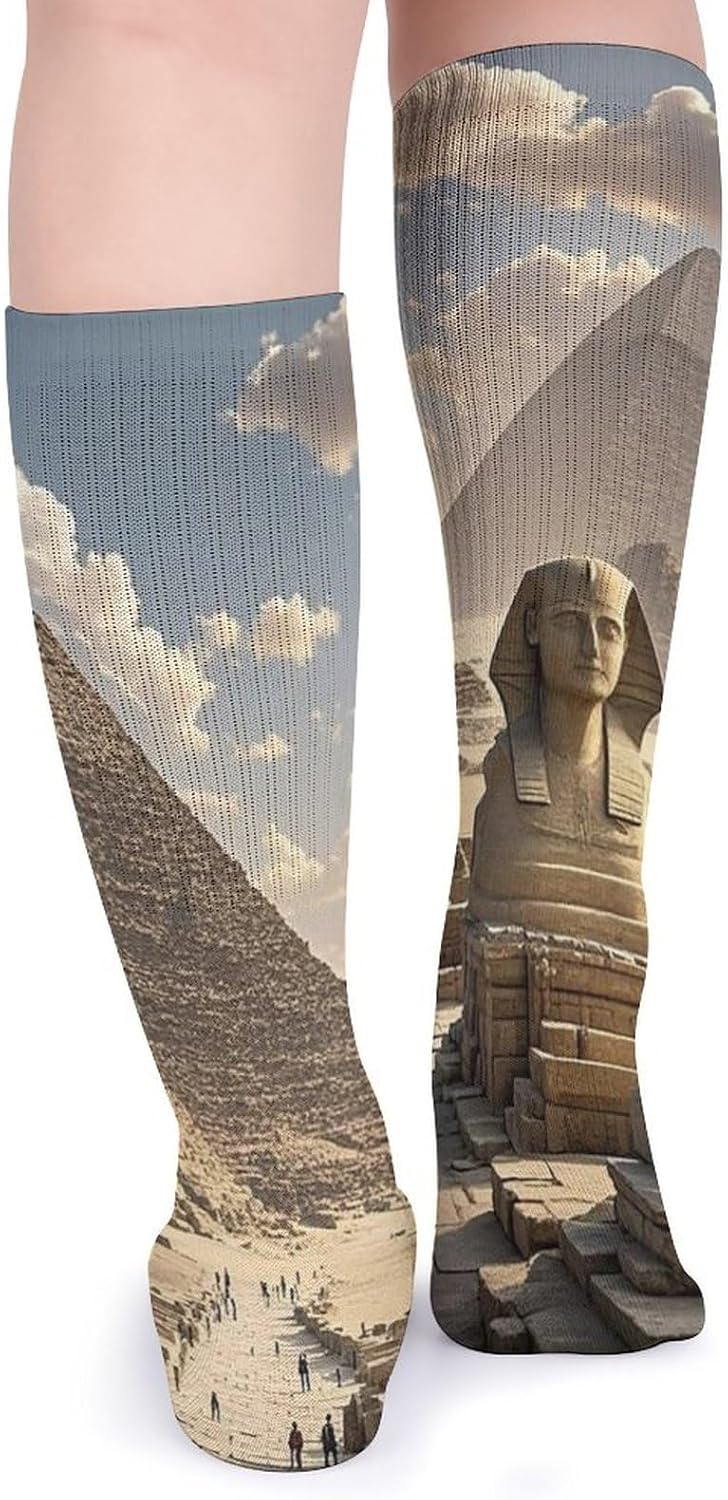 5-Pack Knee High Socks, 15.7 Inch Breathable Casual Socks Egyptian Pyramids Stockings for Men Women