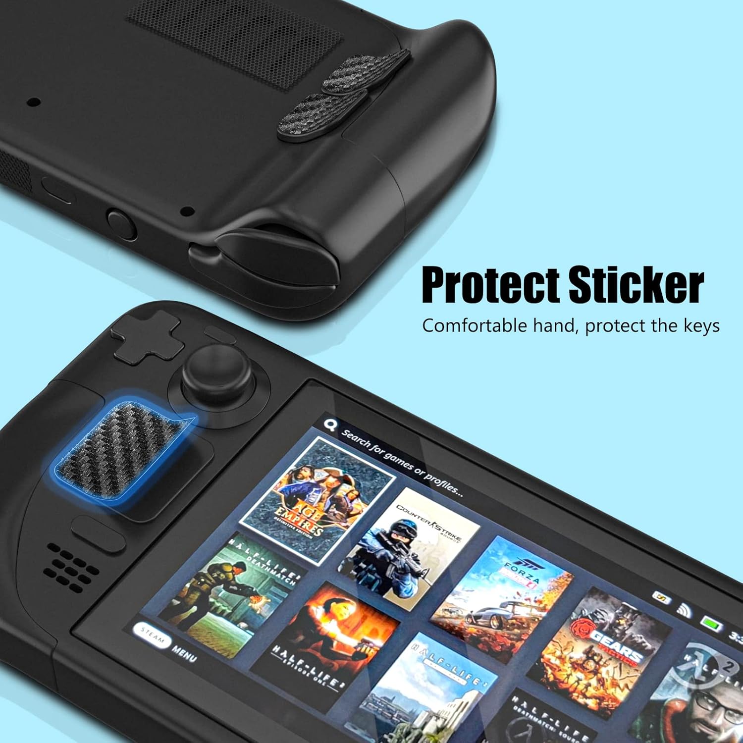 Steam Deck Accessories, Steam Deck Touch Protector, Steam Deck Dust Plug, Steam Deck Silicone Thumb Grip Caps, Vent Dust Filter Cover with Trackpads Skins - 9 in 1