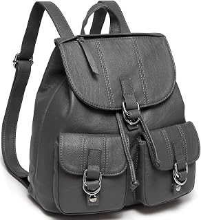 Backpack Womens, PU Leather Ladies Backpack Purse Women's Fashion Backpack Drawstring Rucksack Bag Vintage Casual Backpack School Bag with Back Pocket for Travel, Shopping, Work(Gray)