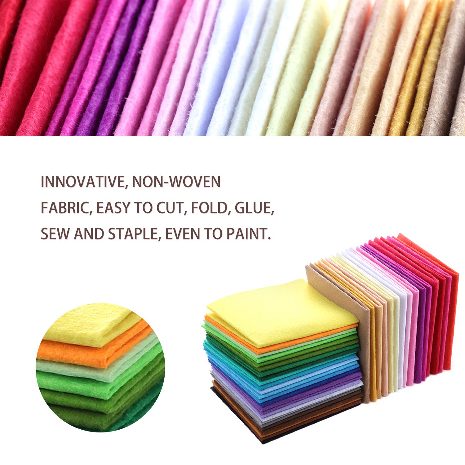 YAVO-EU Feltro in Fogli 40Colori Colorato Feltro Tessuto Fogli Usato per Tessuto per Cucire Mestieri Stoffa di Cucito Bricolage Tessuto Patchwork