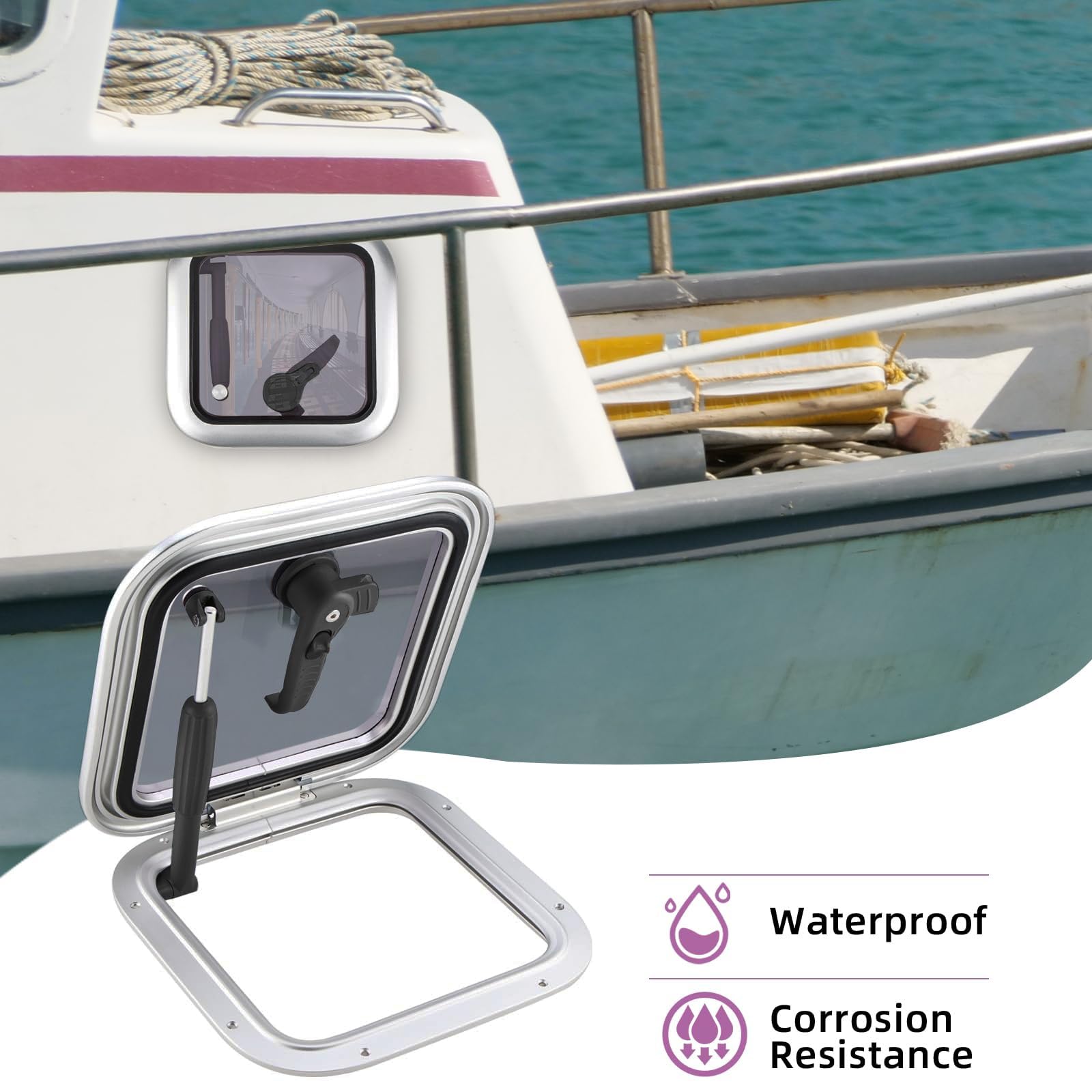YaeMarine Portello quadrato in alluminio anodizzato per barca e coperchio Marine Hatch Oblò Portlight Finestra per barca/Yacht/RV