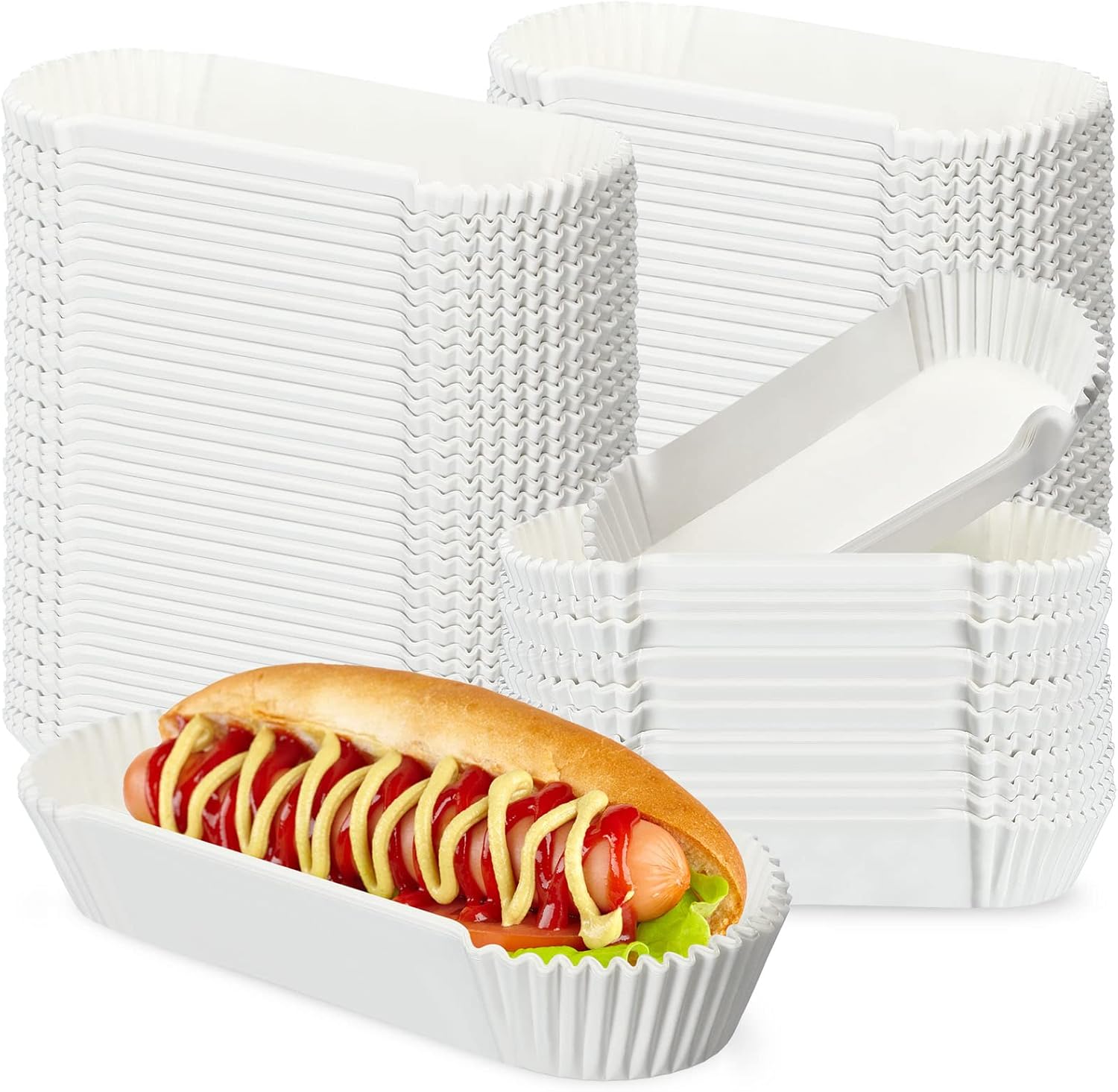 1200 Pcs Hot Dog Trays 6 Inches Fluted Paper Hot Dog Liners Disposable White Paper Food Trays