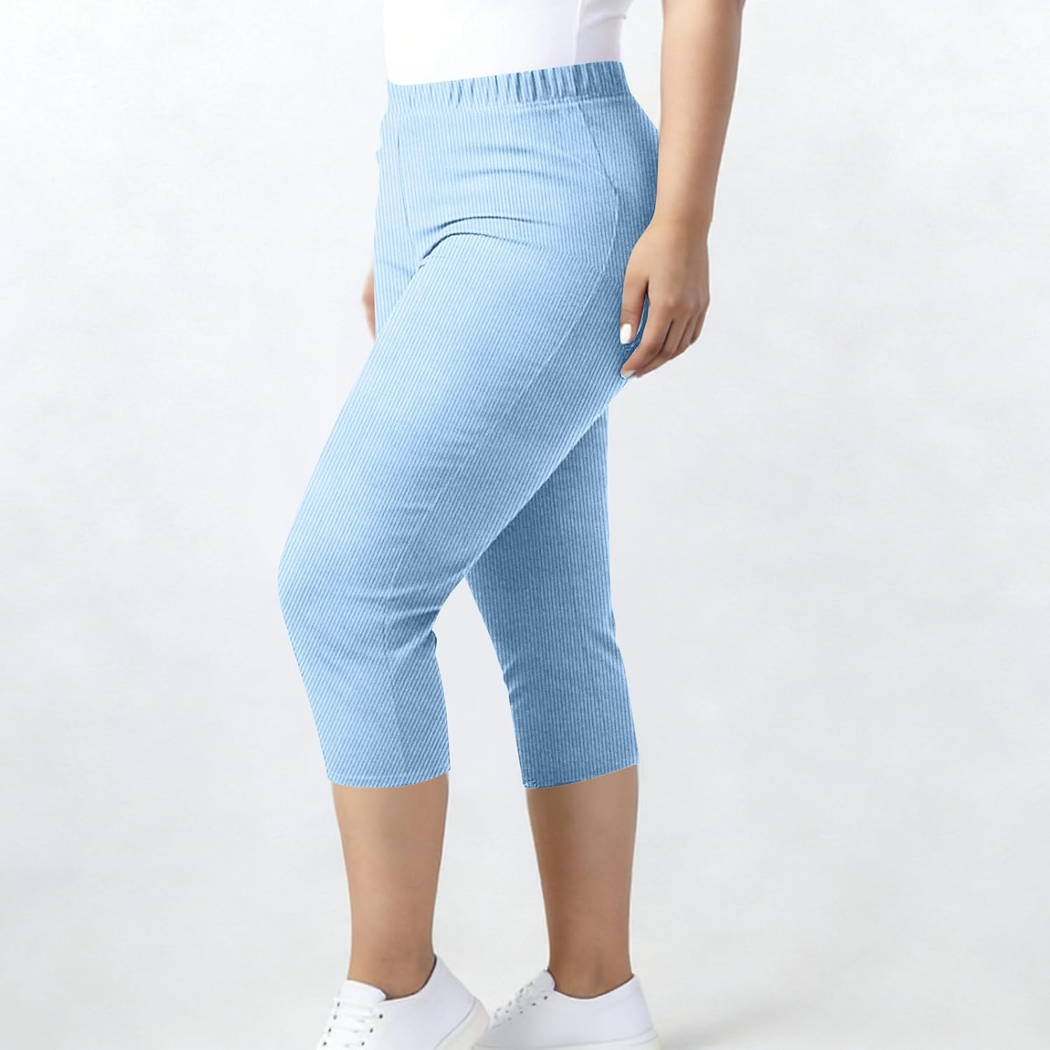 Womens Ribbed Knit Capri Leggings Knee Length Capris Pants Soft Stretchy Slim Fit Pajama Sleep Cropped Trousers
