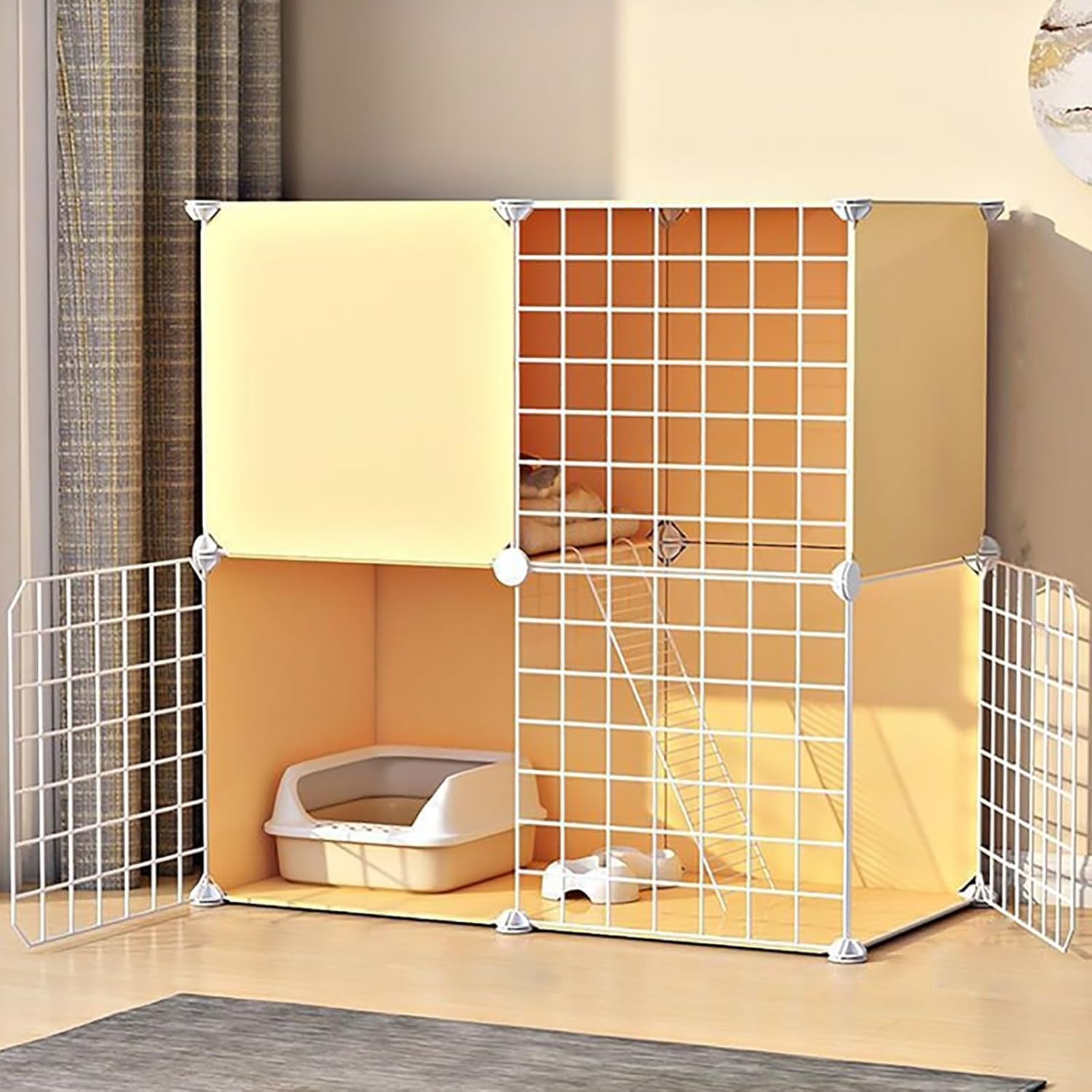 DIY Cat Cage with Litter Box & Hammock - Foldable Indoor Cat Enclosure, Comfortable Pet Kennel, Ideal Exercise & Play Area for Cats