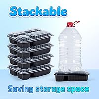 Vista 6 de YANGRUI Juego de 40 contenedores para preparar comida con tapa - 34 oz 4 compartimentos con sello cuádruple a prueba de fugas Contenedores