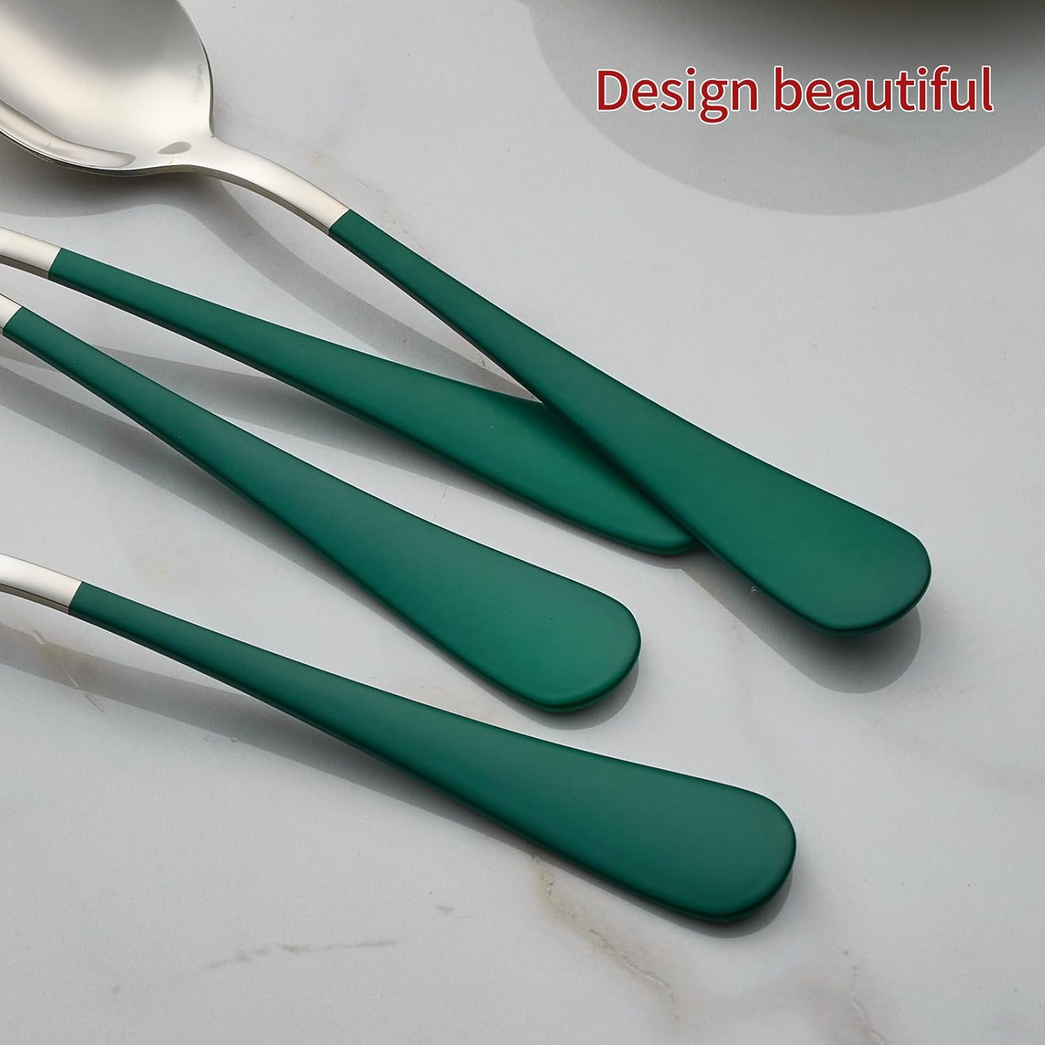 Green Dinne spoons Set 24 Piece,Green Handle Silverware Spoon 18/0 Stainless Steel Flatware Bulk Spoon,7.3-inch Dessert Spoons Sets Table Spoon Set of 24,Mirror Finished Dishwasher Safe
