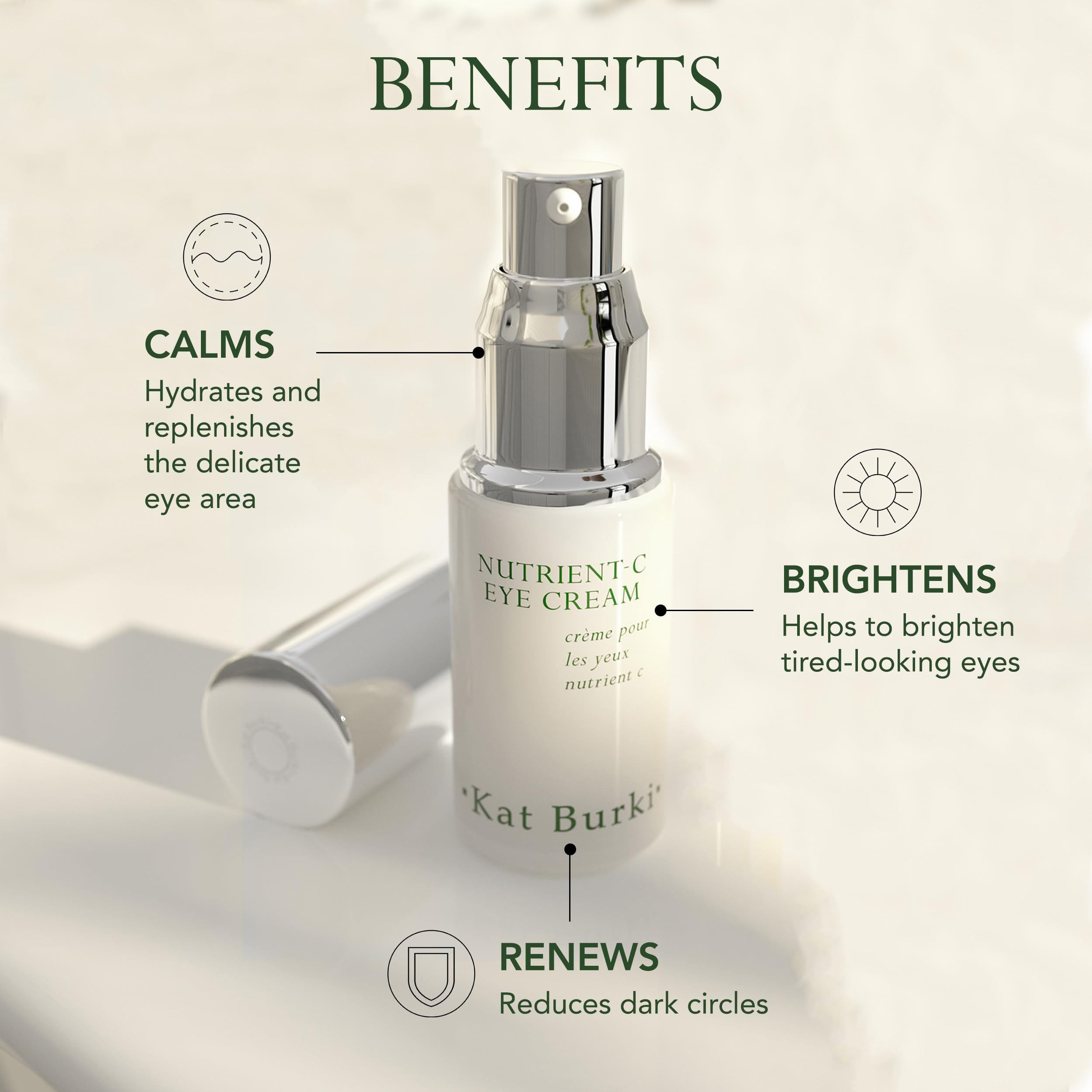 Kat Burki 8% Stabilized Vitamin C Eye Cream with Caffeine, Dark Circle Reducing & Depuffing Eye Area Treatment, 0.5 Fl Oz