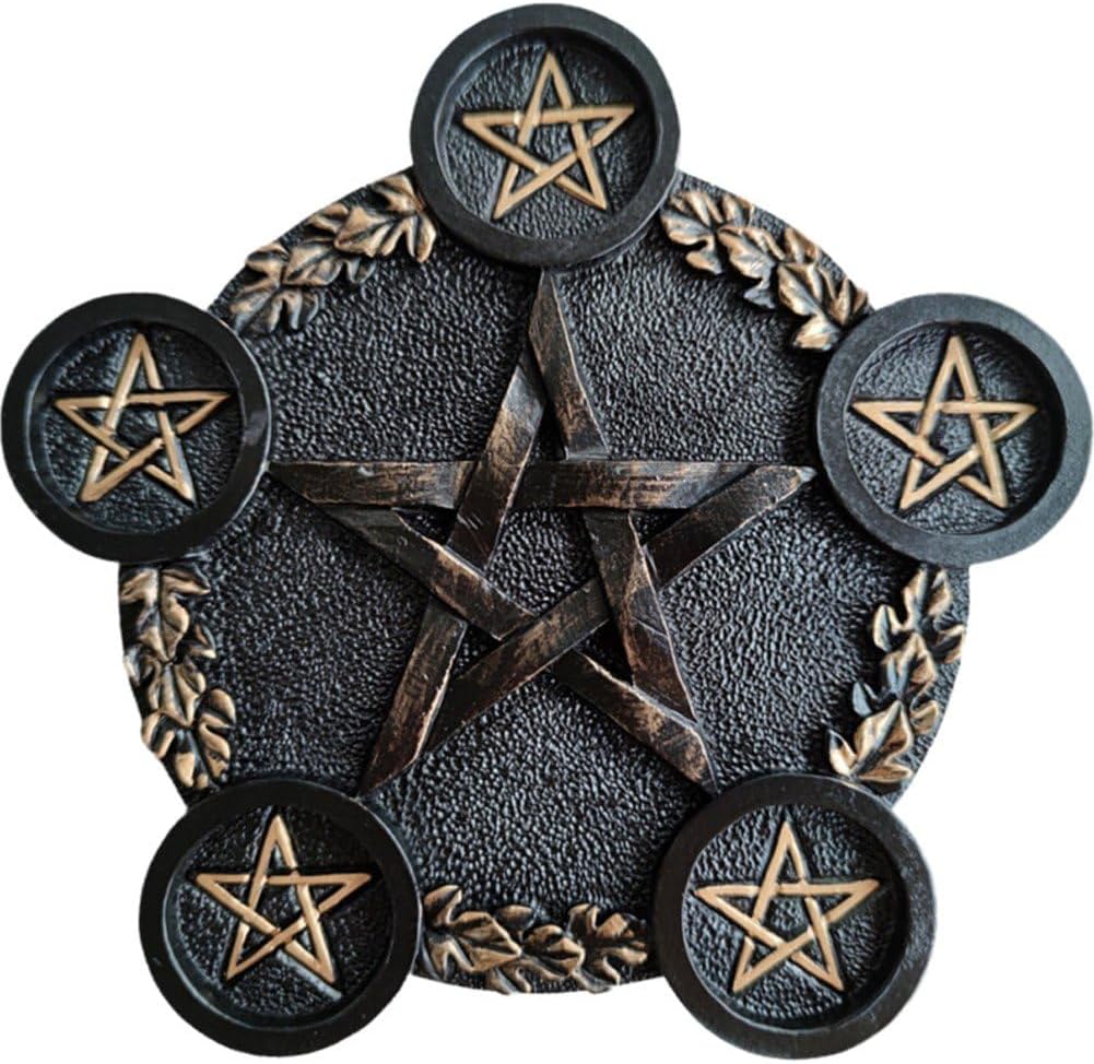 Pentagram Tealight Candle Holder, Star Candlestick Holder Tarot Candle Holder Vintage Resin Tealight Tray Altar Ceremony Supplies
