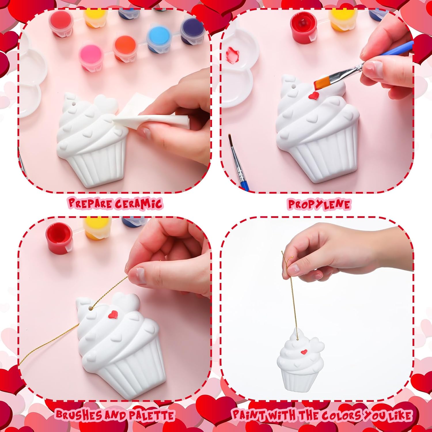 Suzile 24 Pcs Valentine's Day Ceramics to Paint Ceramic Painting Kit Valentine's Day Crafts Ready to Paint Ornaments Crafts for Adults Party Favor