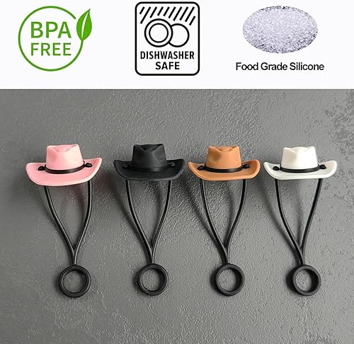 Miniatura 2 de Paquete de 4 tapas de paja para copa Stanley, fundas de paja de silicona con sombrero de vaquero, compatible con vasos de 30 y 40 onzas con asa,