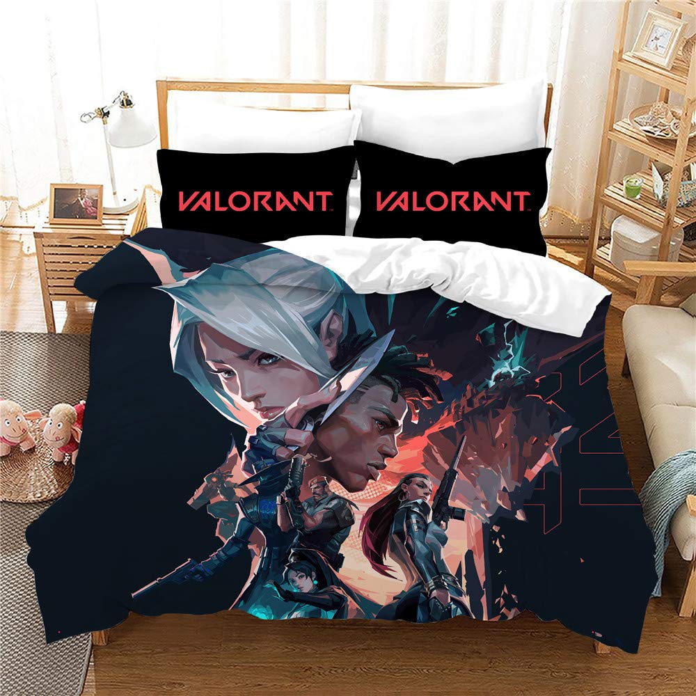 Nichiyo 6 Valorant Bed Linen Set - Duvet Cover And Pillowcase, Microfibre, 3D Digital Print, Three-Piece Bed Linen (Duvet Cover + Pillowcases) (, Single 135 X 200 Cm)