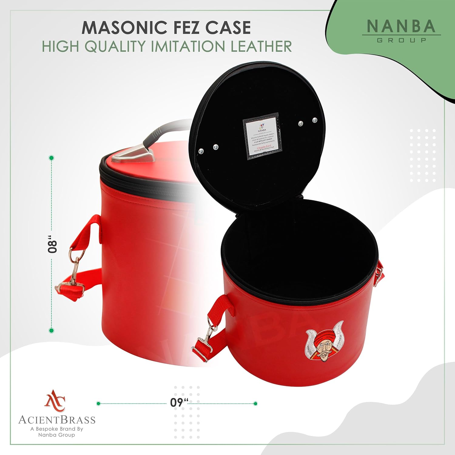 ANCIENTBRASS Deluxe Masonic Grotto Hand Embroidered Fez Case Purple – Imitation Leather Fez Cap Storage & Protection for Freemasons – Travel-Friendly Multi-Colour Options (RED)