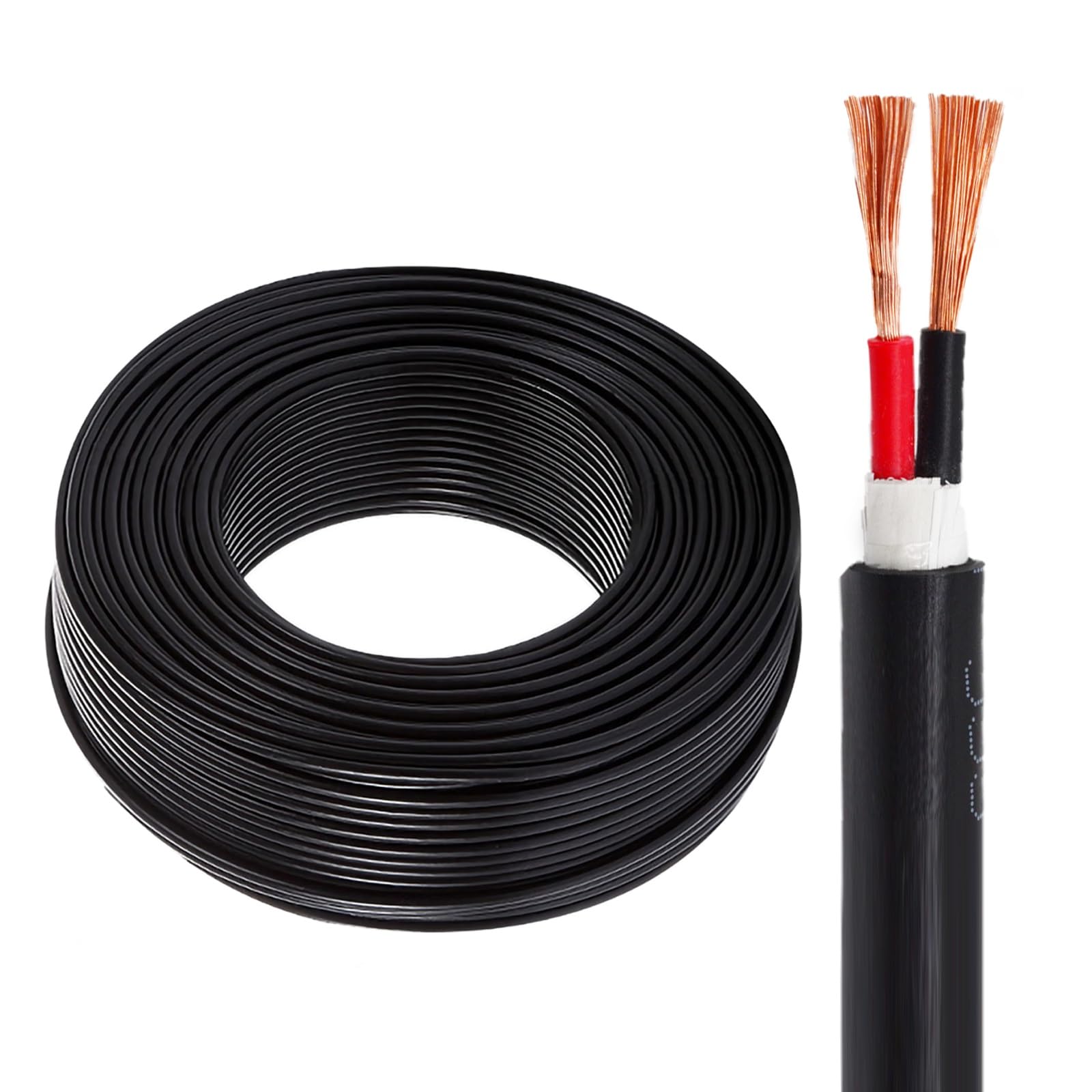 Cable de cobre puro de 2 núcleos de 1 mm² - 10-200 pies con funda de PVC, 300 V, resistente al aceite, la humedad y el desgaste for uso industrial, doméstico y de seguridad.(165ft(50m))