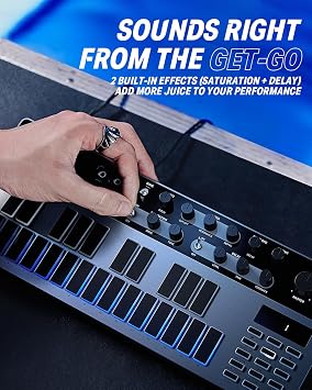 Analog Bass Synthesizer and Sequencer, Donner Essential B1 with Intuitive User Interface, 128 Patterns Memory, Saturation & Delay Effects, Make for Classic Acid Sound