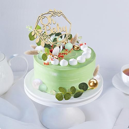Vista 17 de 47 piezas de madera Oh Baby Cake Topper Boho Cake Toppers Balls Baby Shower Decoraciones para recién nacido, cumpleaños, boda, revelación de género