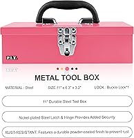 Vista 8 de P.I.T. 11'' Small Tool Box, Portable Metal Tool Box,Pink Mini Tool Chest, Portable Steel Tool Case with Metal Latch Closure for Basic Tool Kits or