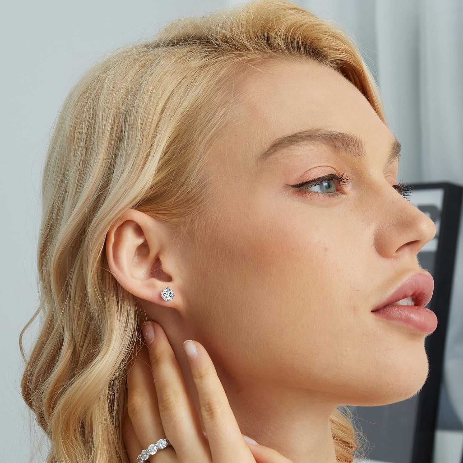 VOLUKA Moissanite Stud Earrings for Women - 925 Sterling Silver 1ct D Color Round Cut Lab Created Diamond Earrings Hypoallergenic Moissanite Earrings for Women - Image 6