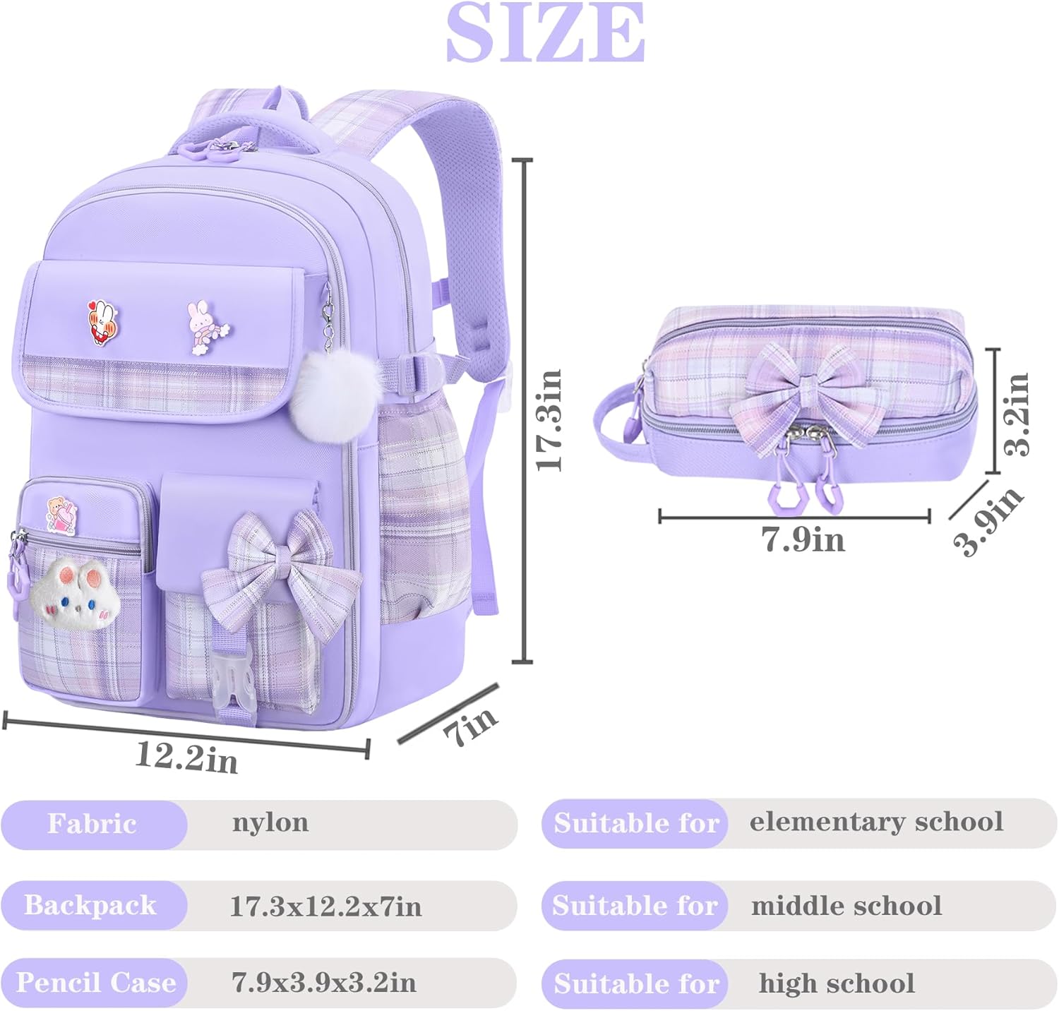 Girls Backpack,Kids School Backpack With Lunch Box Pencil Case Set,Cute Childrens Schoolbag For Girls