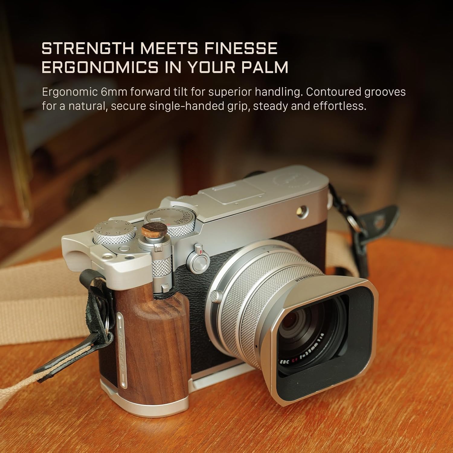 Tilta Vintage Camera Cage Compatible with Fujifilm GFX100RF – Travel Kit, Silver | L-Bracket with Wooden Grip, Top Plate, Hot Shoe Thumb Grip, ARCA Adapter, Strap Buckles | Lightweight Design
