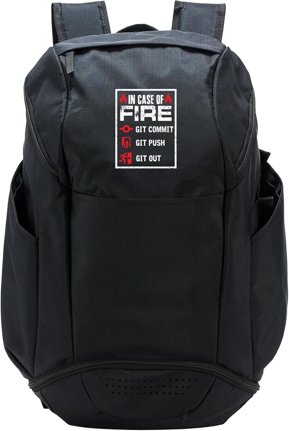 Funny Programmer Shirt In Case Of Fire Git Commit Push Out Sport Backpack
