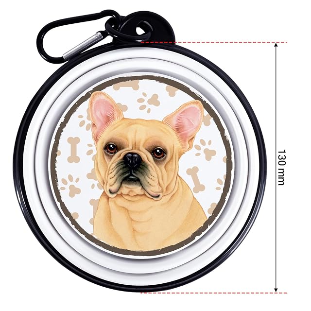 Foto 8 de 8 de Bulldog Francés Marrón - Cuenco plegable portátil con mosquetón para viajar. Cuenco para mascotas. Cuenco…