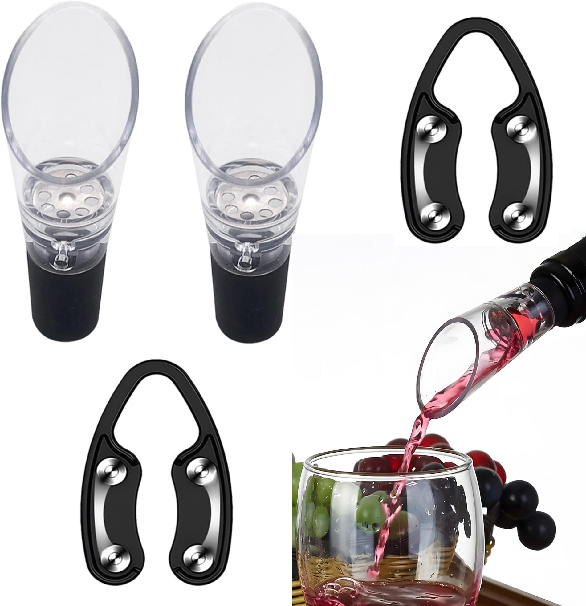 2 Pieces Wine Aerator Pourer Aerating Spout with 2 Packs Wine Foil Cutter Tool, Decanter for Wine Bottles Improved Flavor, Enhanced Bouquet, Rich Finish and Bubbles, No Drip or Spill