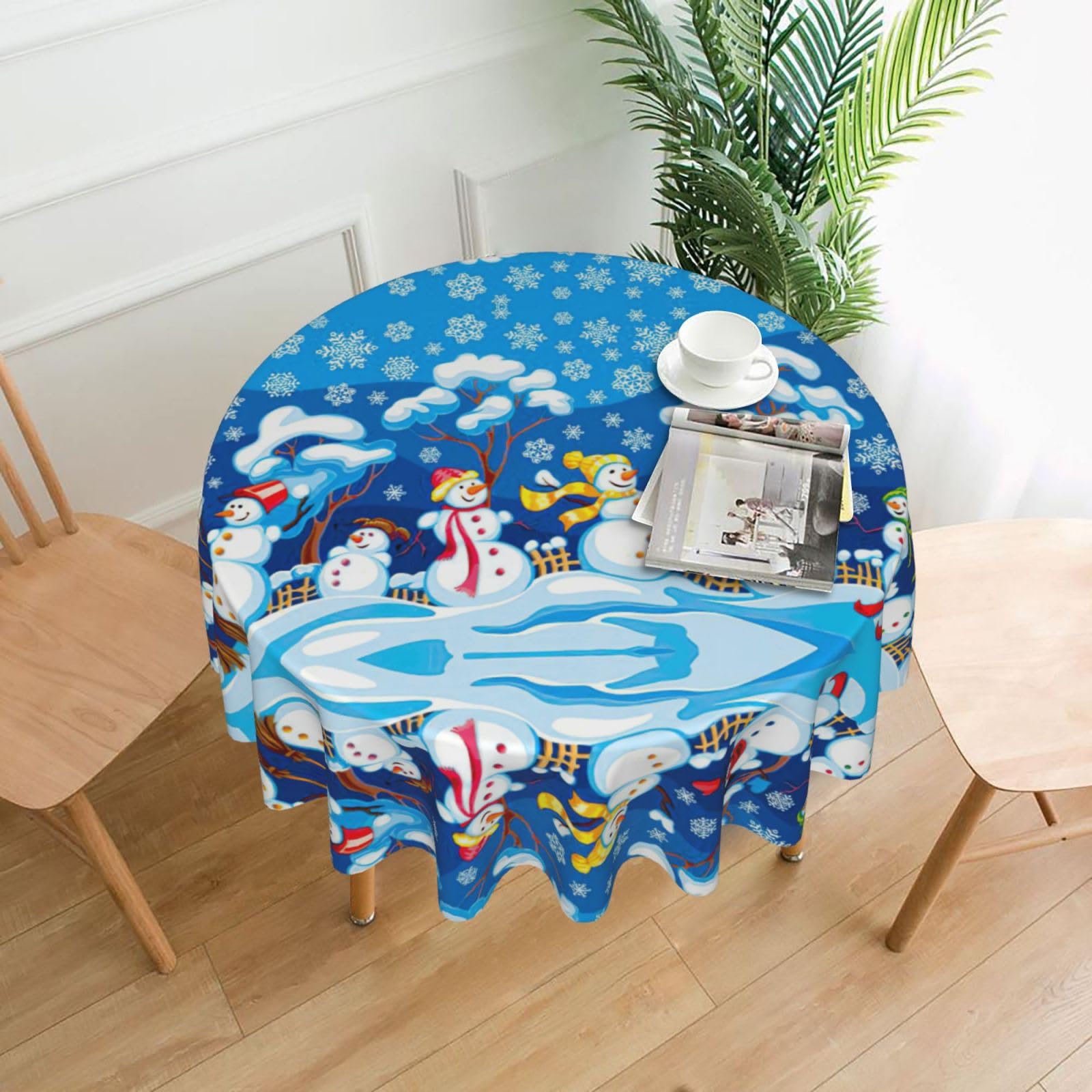 Zcmkjlg Winter Snowman Print Quick Ship Round Tablecloth 60in Polyester Washable Cover for Dining Room