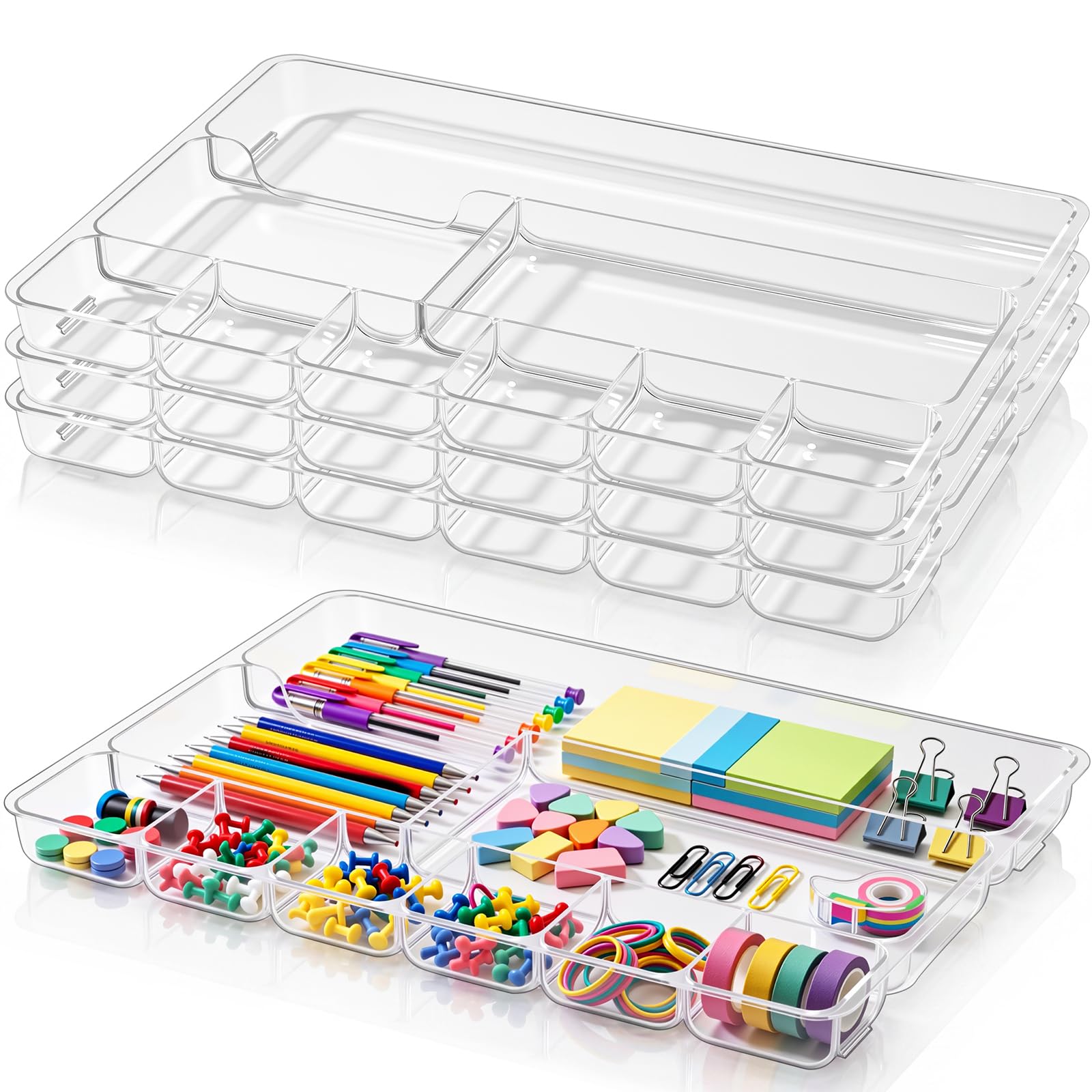 Organiseur de tiroir transparent Junkin lot de 4 pour la rentrée scolaire et bureau
