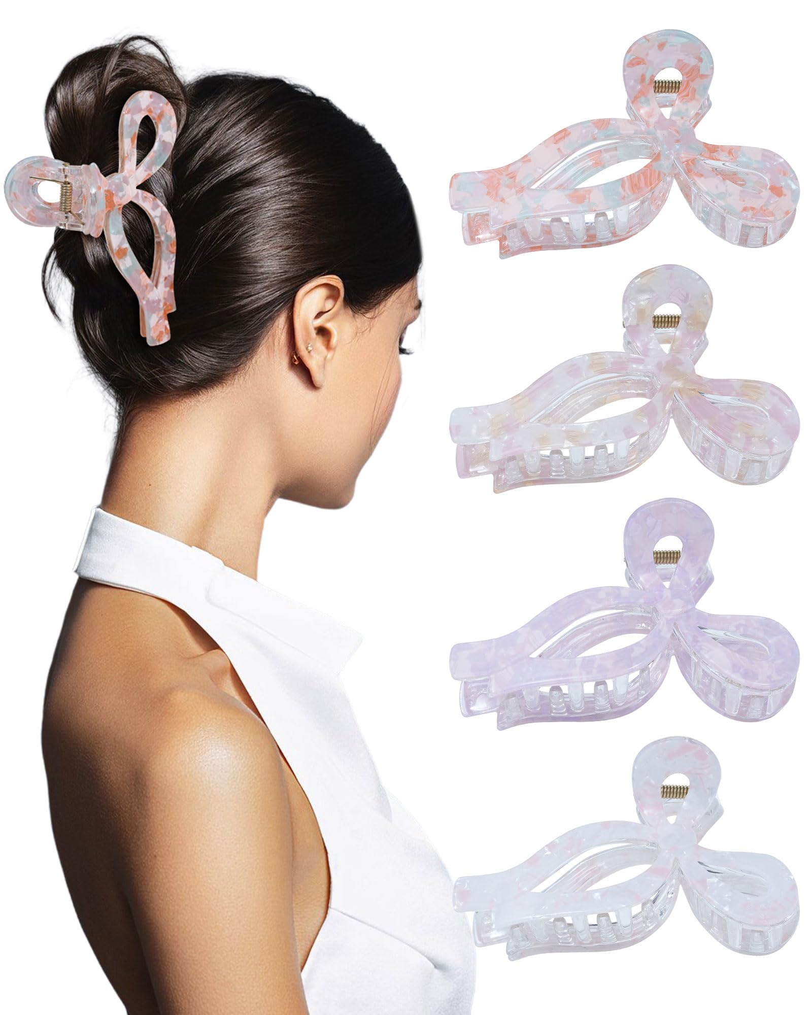 4 PCS Acrylic Bow Hair Clips for Women Bow Cute Claw Clip 4.3