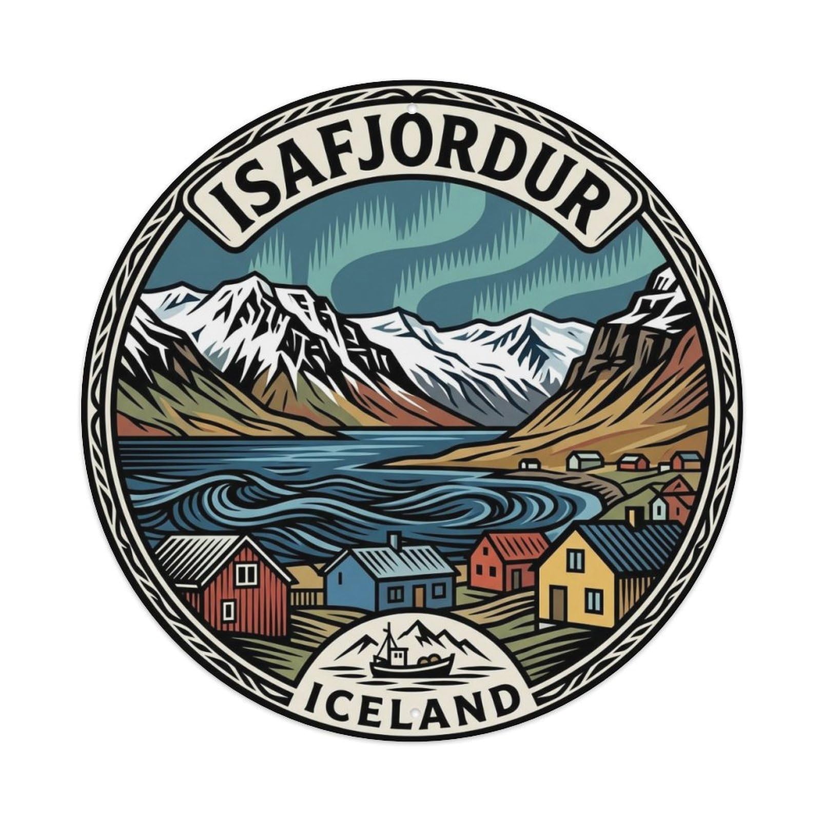 Vintage Travel Isafjordur Iceland Fjord Metal Tin Sign