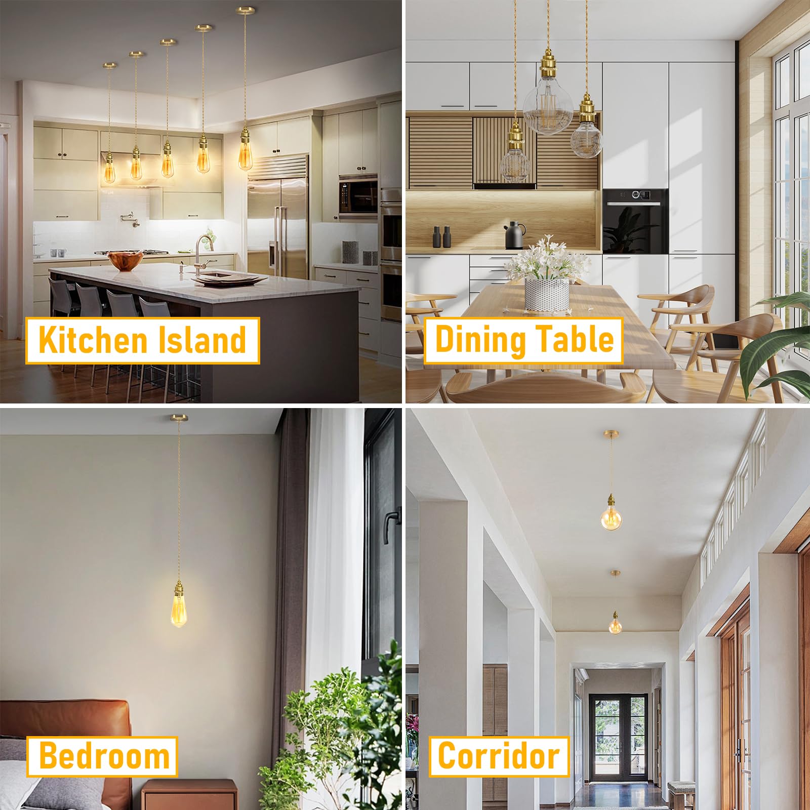 2 Piezas Soporte de Techo Lámpara E27 Metal Para Lámparas Colgante con Cable Ajustable 150cm Dorado Iluminación Colgante con Anillo Roscado Compatible Pantalla