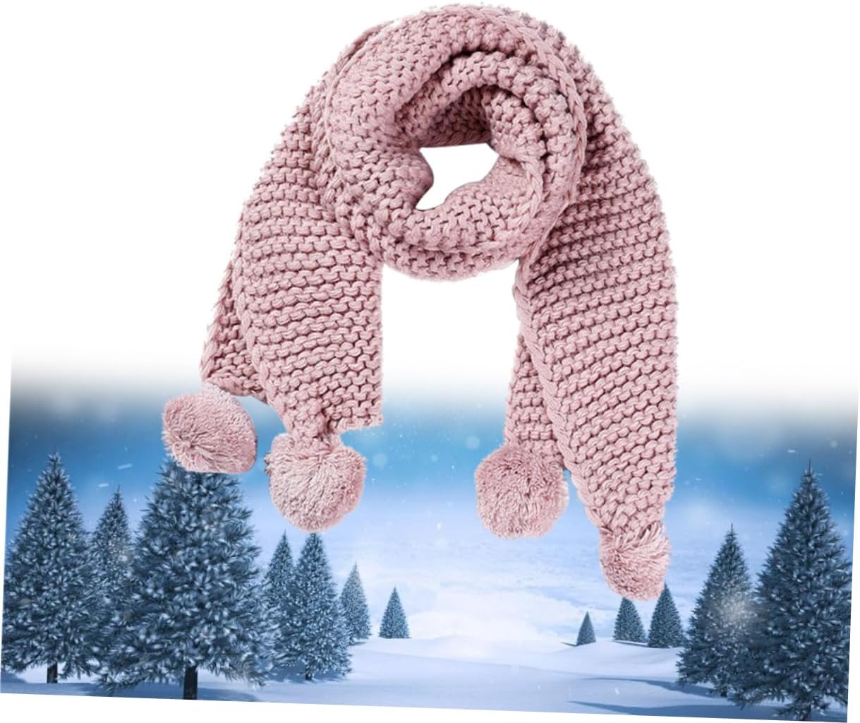 Fuzzy Ball Scarf Knitted Winter Warmth Scarf for Cute Pink Outdoor Accessory for Cold Weather for Snowy Days