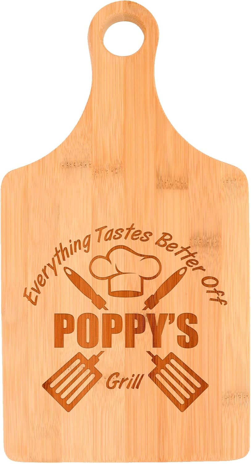 Father's Day Gifts for Poppy Everything Tastes Better Off Poppy's Grill Decorative Paddle Shaped Wood Serving Board