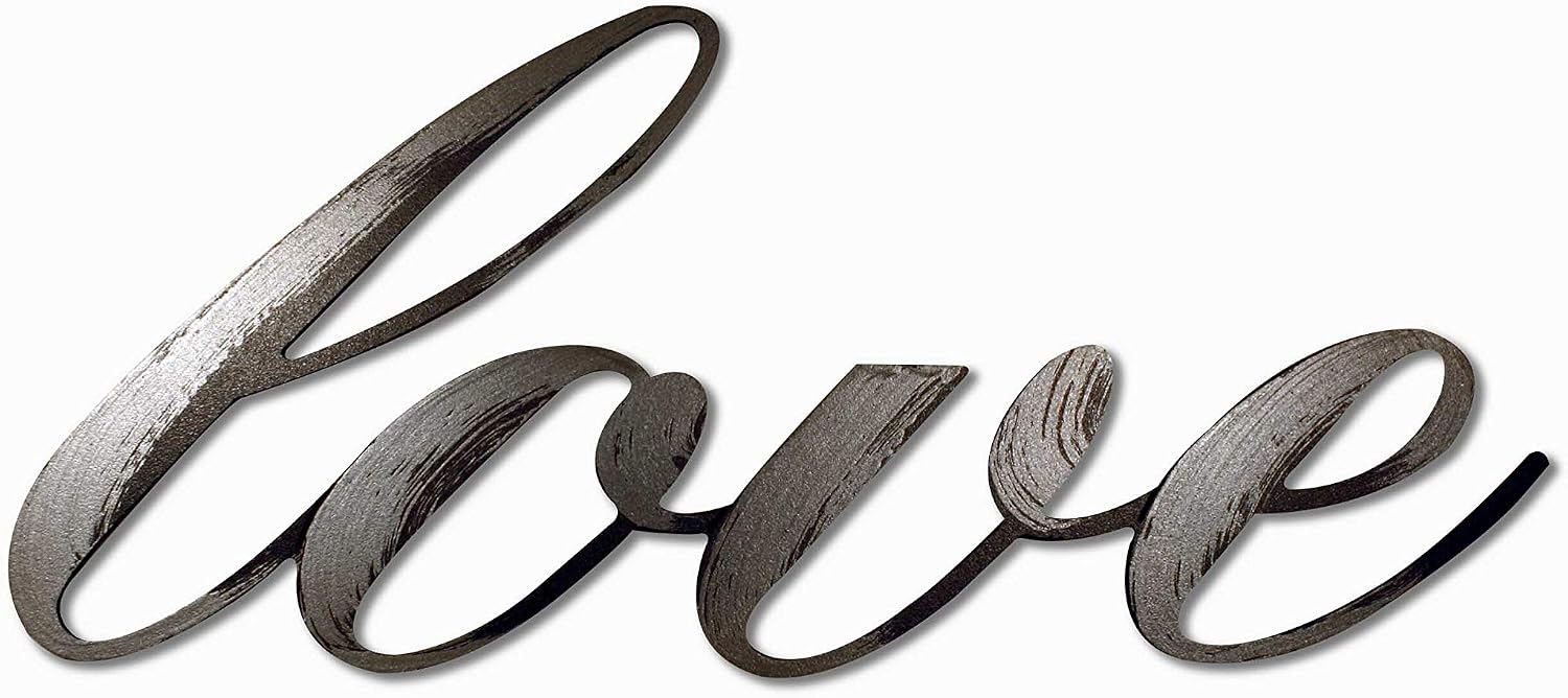 Letter2Word Wall Decor - Script Love Original Word Wall Art, 9 Inches High x 15 Inches Wide, Gunmetal