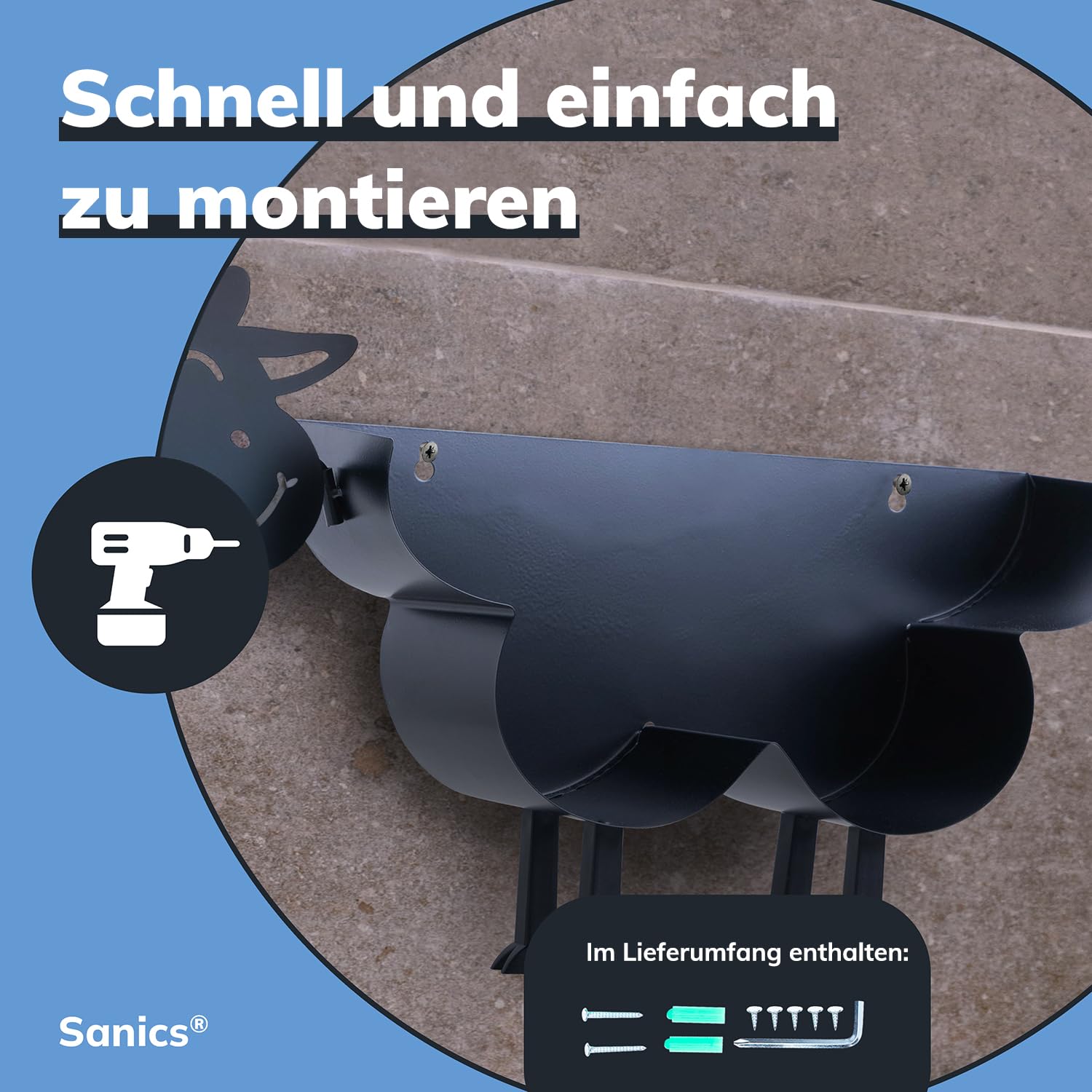 Ersatzrollenhalter Freistehend - WC Papierhalter Hängend - Wandhalterung - Kuh - Toilettenpapierhalter Tiere - Schwarz