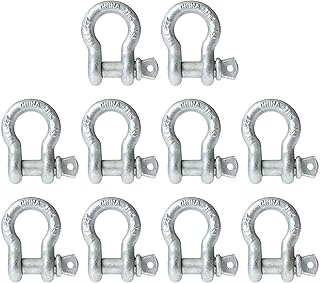 US Cargo Control 5/8 Inch Galvanized Screw Pin Anchor Shackles (10-Pack), 3.25 Ton (6,500 LBS) Working Load Limit, Hot Dip Galvanized Shackles for Lifting, Rigging, and Towing, Forged Steel