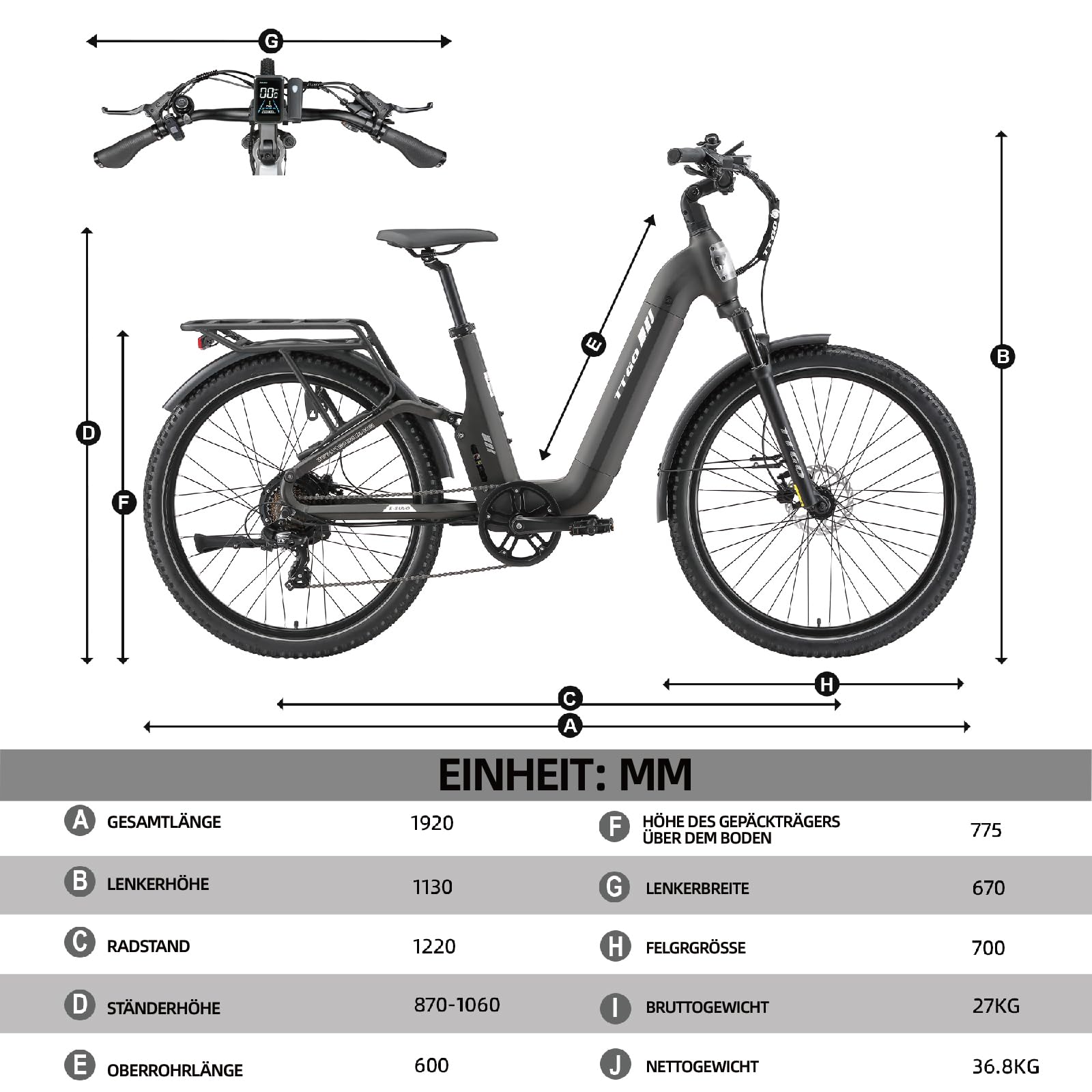 ttgo E-SUVO E-Bike für Erwachsene, 27.5 Zoll Elektrofahrrad Herren mit 250W Motor, 48V 15AH Akku, bis zu 120 km, E Fahrrad mit 7 Gängen, Pedelec City Ebike