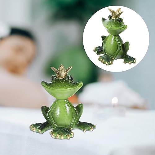 Miniatura 3 de Adornos de rana príncipe corona, estatuas de rana de resina verde, mascota coleccionable de animales, manualidades de animales para el hogar,