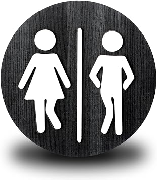 Jetec Wooden Restroom Sign Unisex Men Women Bathroom Wall, Black
