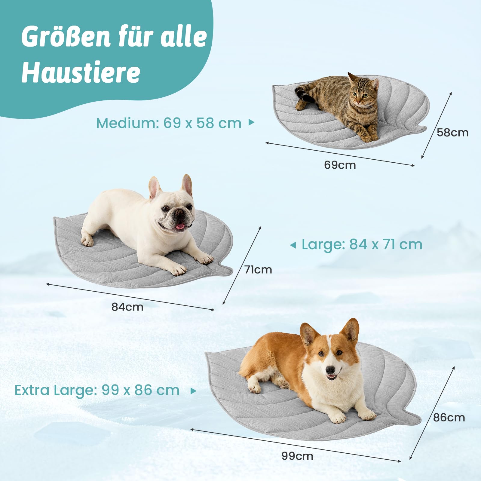COZY KISS Kühlmatte für Große Hunde 99x86cm, Selbstkühlende Hundematte Q-Max>0.4 für Sommer, Kühlkissen ohne Gel wasserfest rutschfest waschbar für Groß Katzen, Sofa Bett Boden Auto, Grau