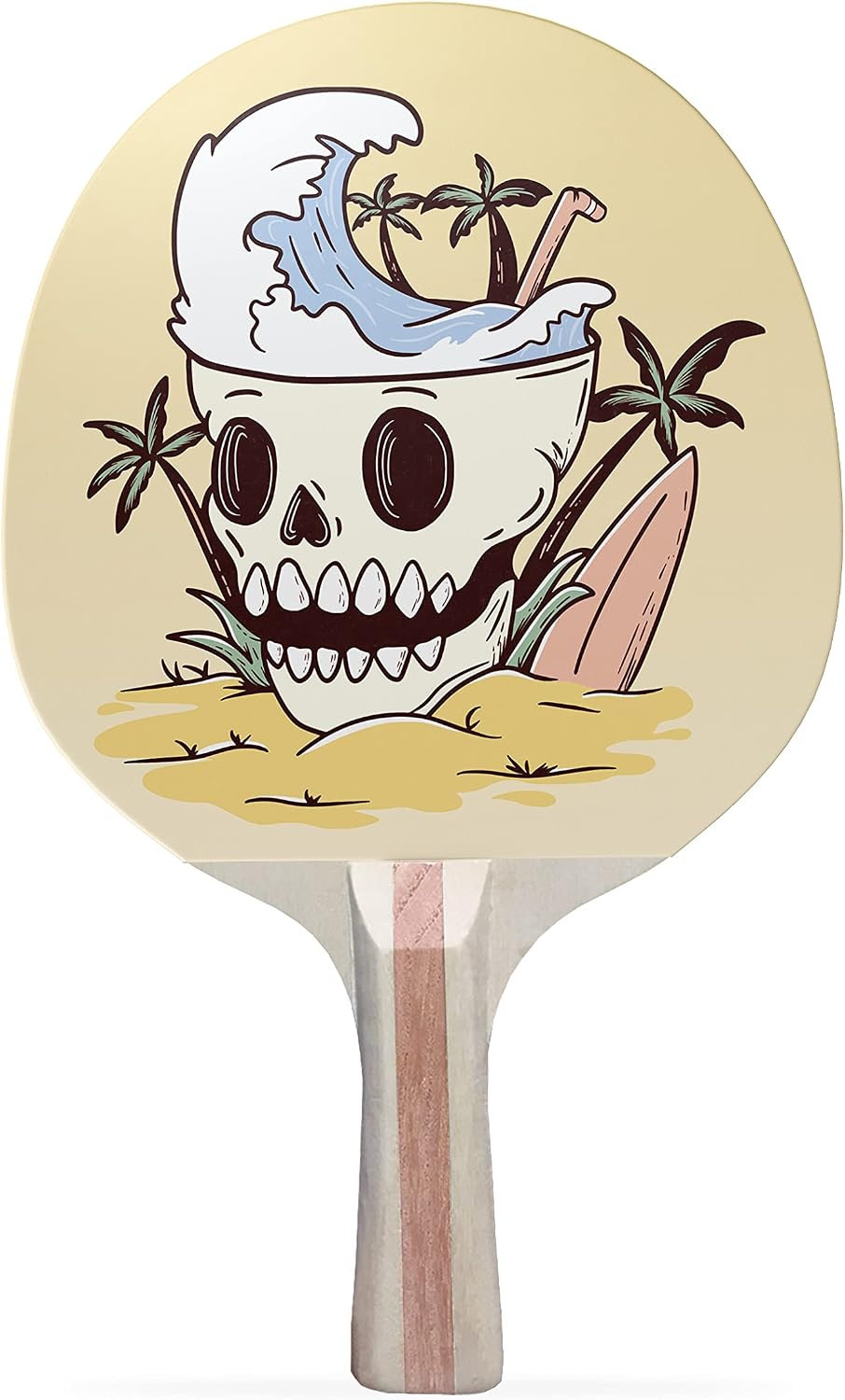 Beach Skull Colorful Design Ping Pong Paddle, Premium 5 Ply Table Tennis Racket (Black on Back)