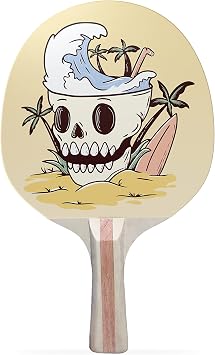Beach Skull Colorful Design Ping Pong Paddle, Premium 5 Ply Table Tennis Racket Black on Back