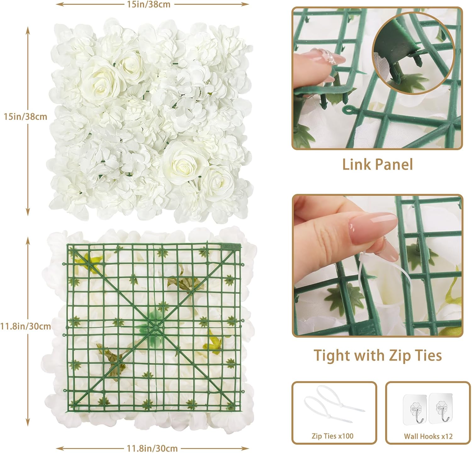 Artificial Silk Flower Wall Panel Decorative Floral Background Silk Rose Mat for Wedding Party Backdrop Wall Decor Shop Photo Backdrop Floral Wall Arrangement 12 Pcs 15 * 15in