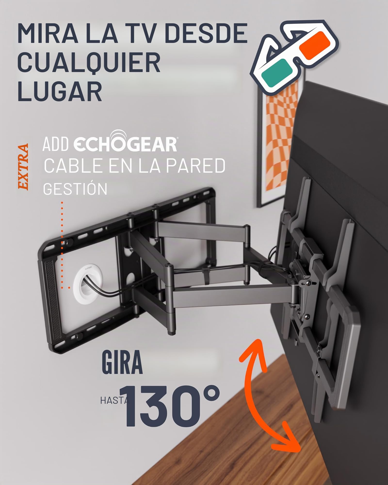 ECHOGEAR MaxMotion - Soporte de Pared para televisores Grandes de hasta 90 Pulgadas, Movimiento Completo con Giro, inclinación y extensión Suaves, diseño Universal Que Funciona con Samsung, Vizio y