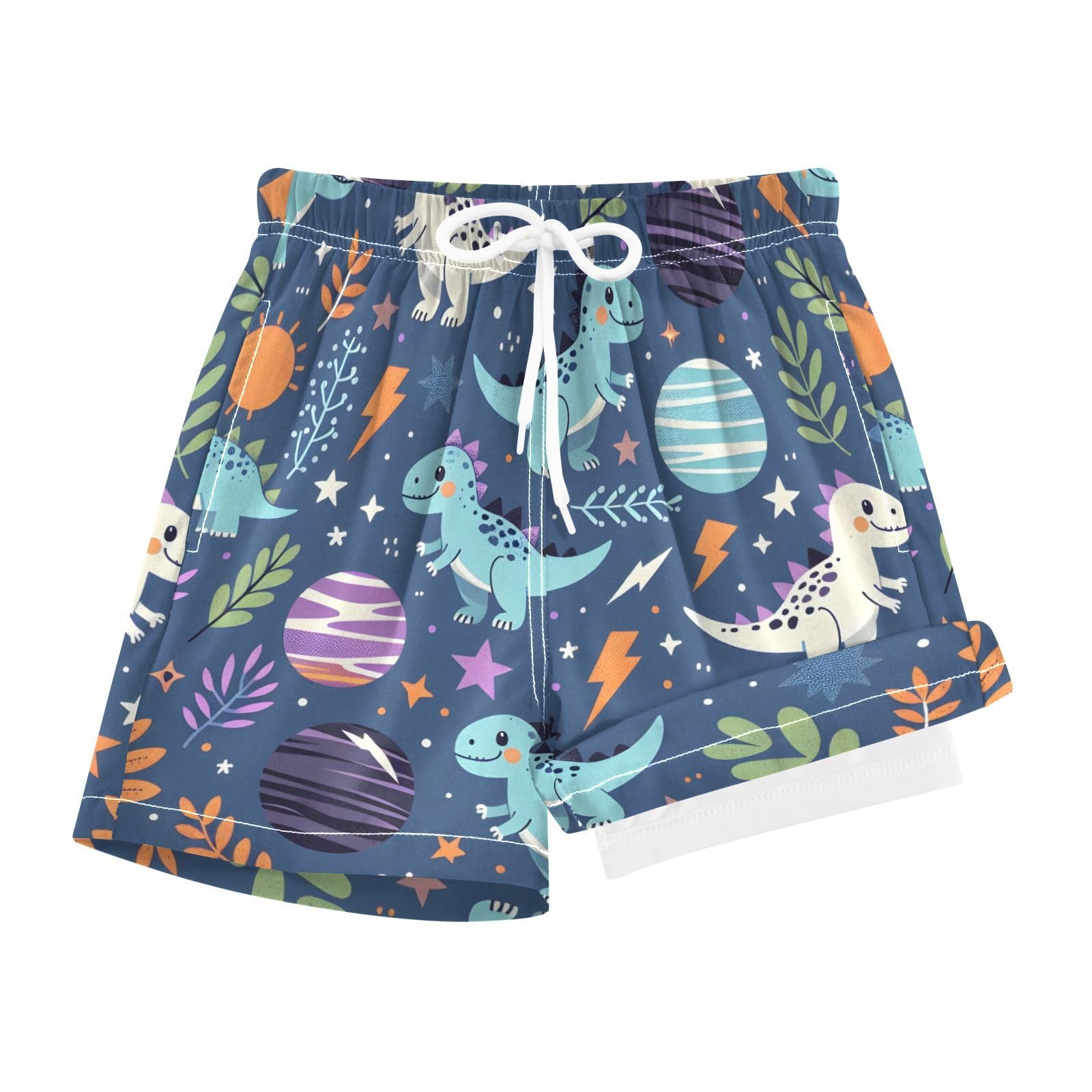 YANENDIE Boy Swim Trunks with Compression Liner Cute Dinosaur Pattern Boys Swim Shorts Quick Dry Beach Shorts