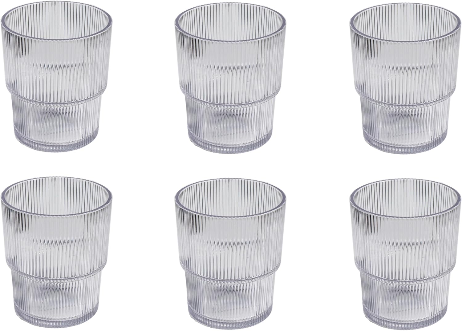 Fine Ribbed Acrylic Drinking Glass - Clear - 16 oz - Set of 6